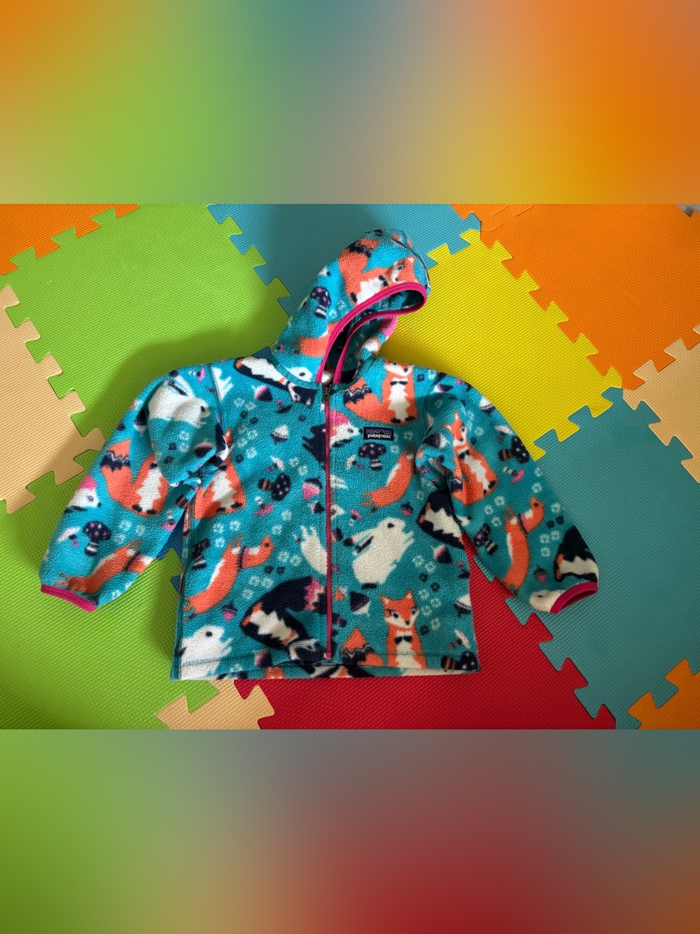 Patagonia Fleece Fox Bunny Mushroom Print Size 3t